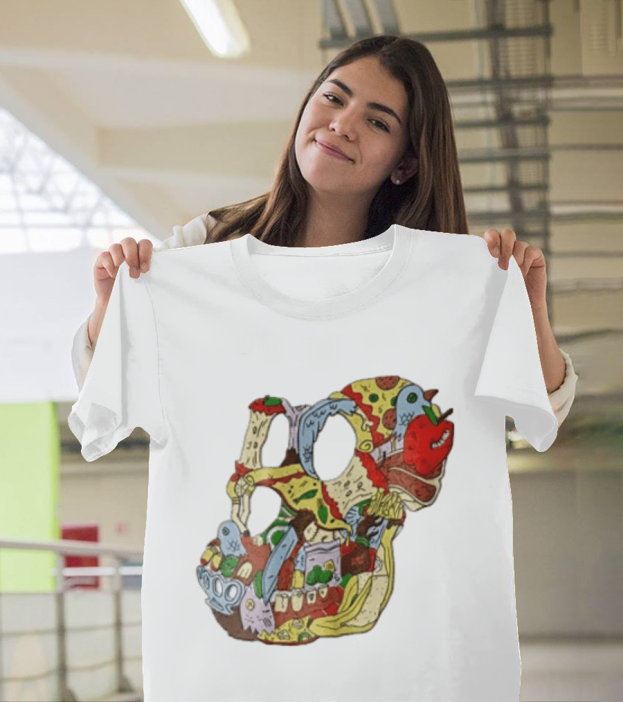 Skull Created From Pizza Burger And Fast Food T-Shirt