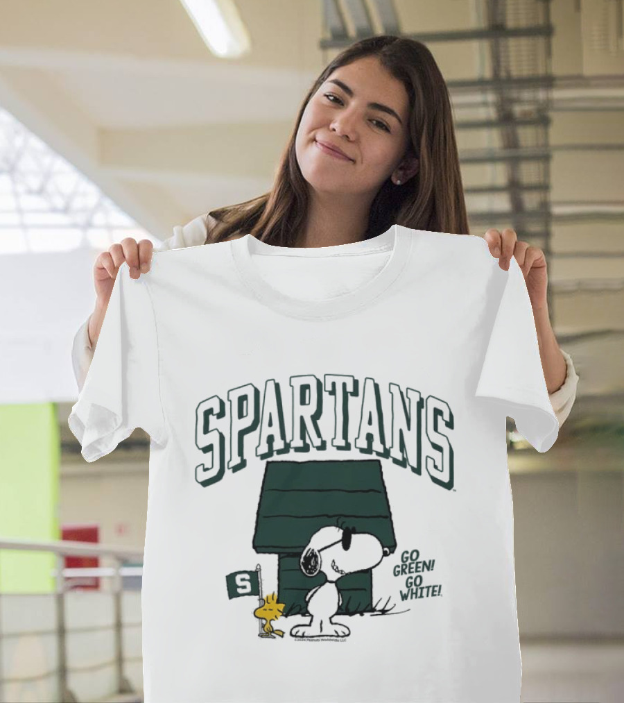 Spartans Snoopy Go Green Go White T-Shirt