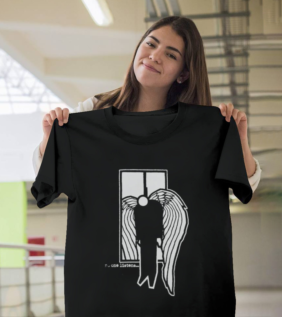 7 Angels 7 Plagues No One Listens Wings Mirror Black T-Shirt