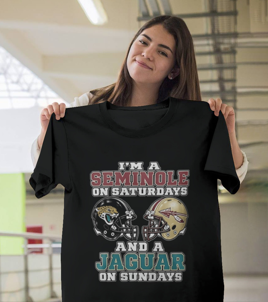 I'm A Seminole On Saturdays And A Jaguar On Sundays Football Fan Helmet T-Shirt