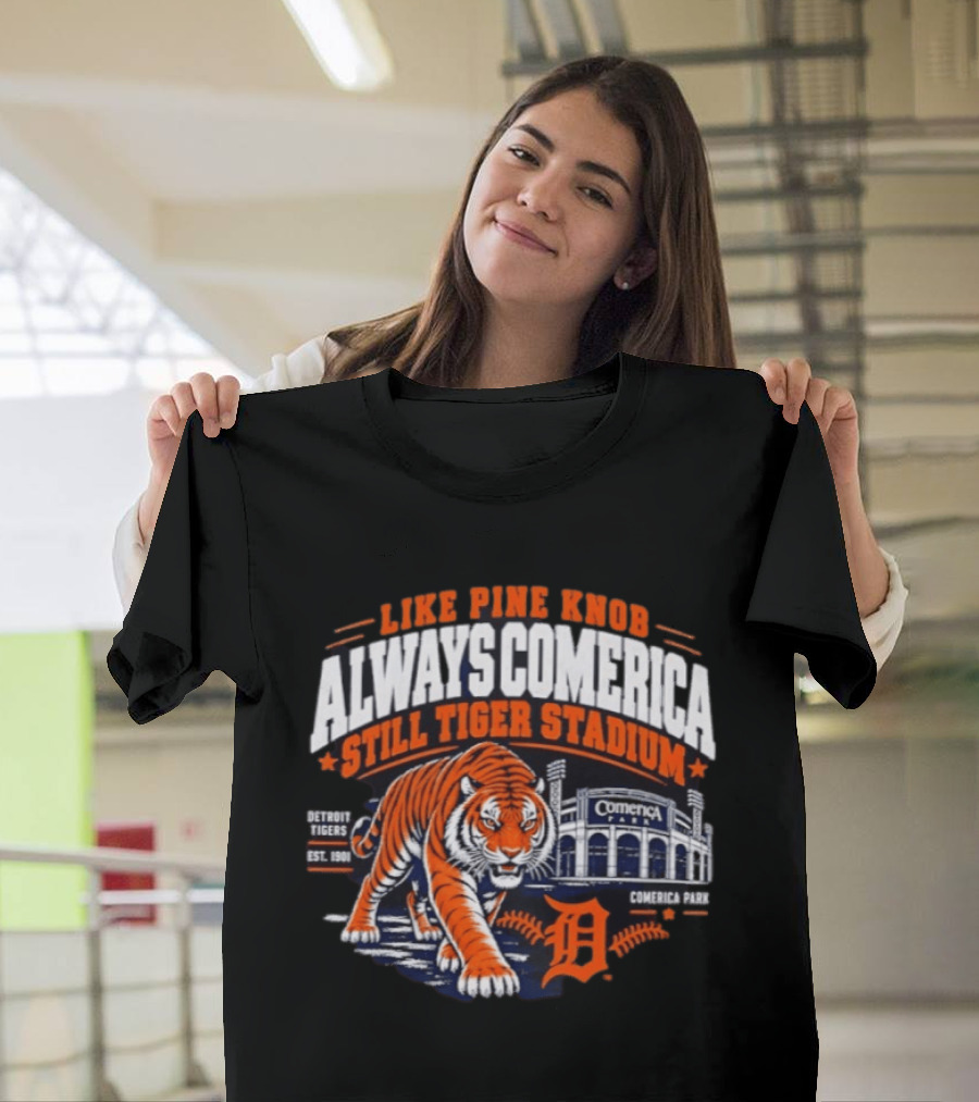 Detroit Tigers 2026 Pine Knob Comerica Tiger Stadium Est 1901 Iconic Baseball Tiger T-Shirt