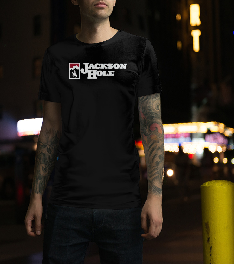 Jackson Hole Wyoming Cowboy Icon Red And White T-Shirt