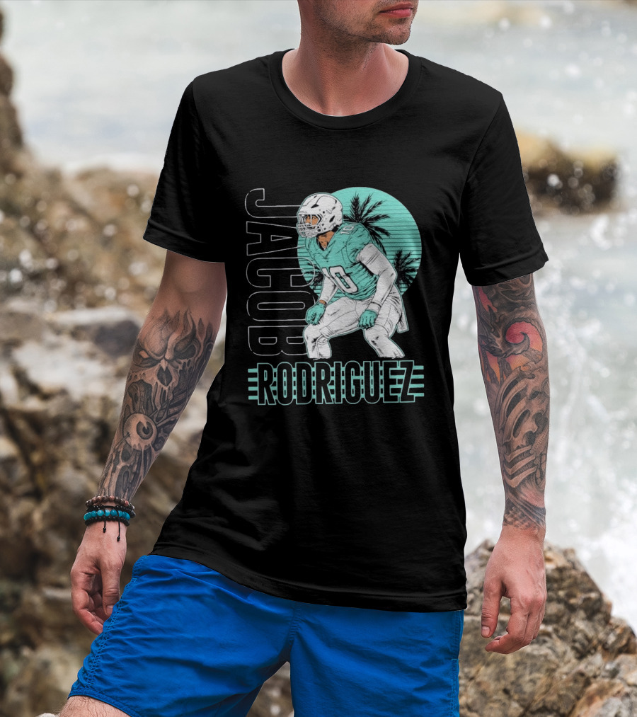 Jacob Rodriguez Miami Dolphins Palm Trees Football Player Tropical Scene T-Shirt