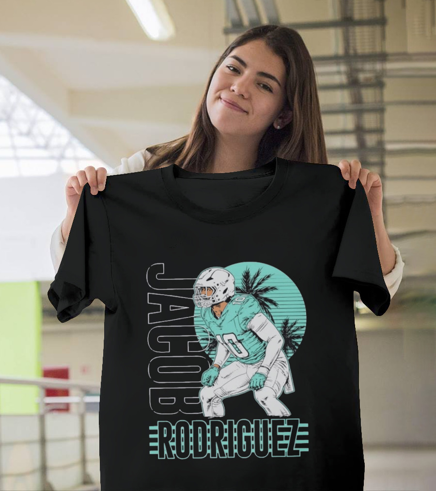 Jacob Rodriguez Miami Dolphins Palm Trees Football Player Tropical Scene T-Shirt