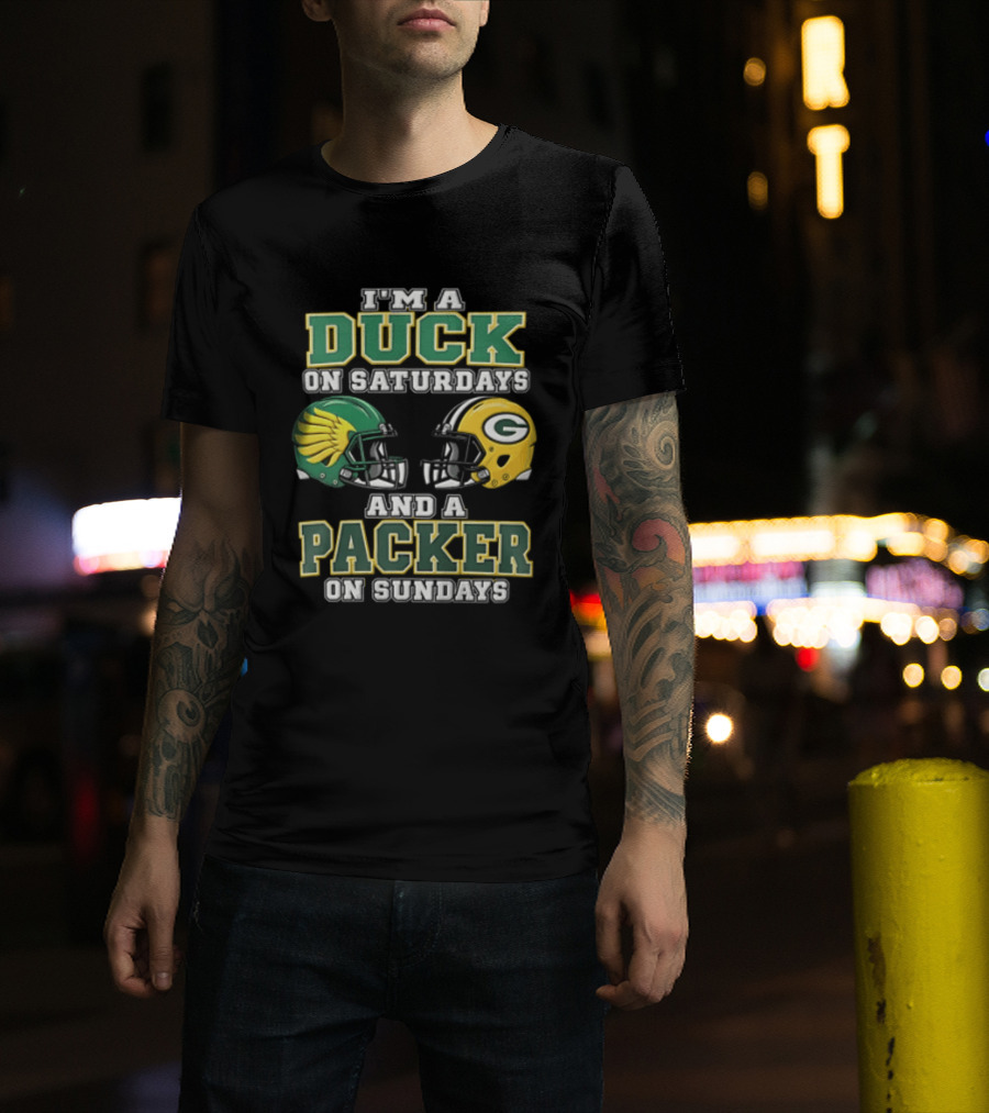 I'm A Duck On Saturdays And A Packer On Sundays Football Helmets T-Shirt