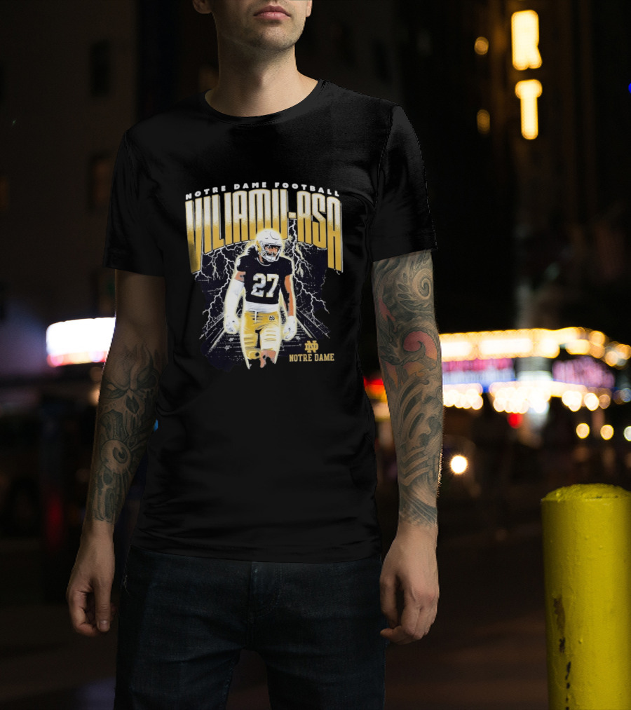Notre Dame Viliamu Asa No 27 Football Lightning T-Shirt