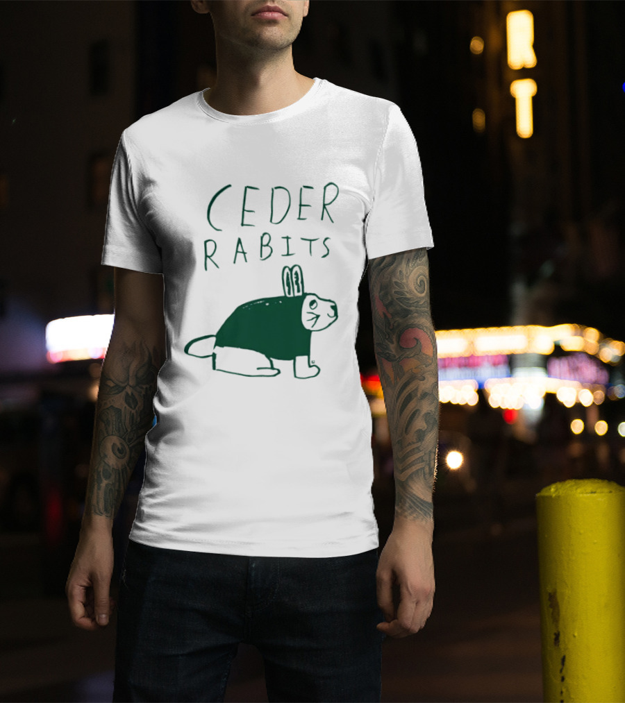Cedar Rapids Ceder Rabits Playful Drawing T-Shirt