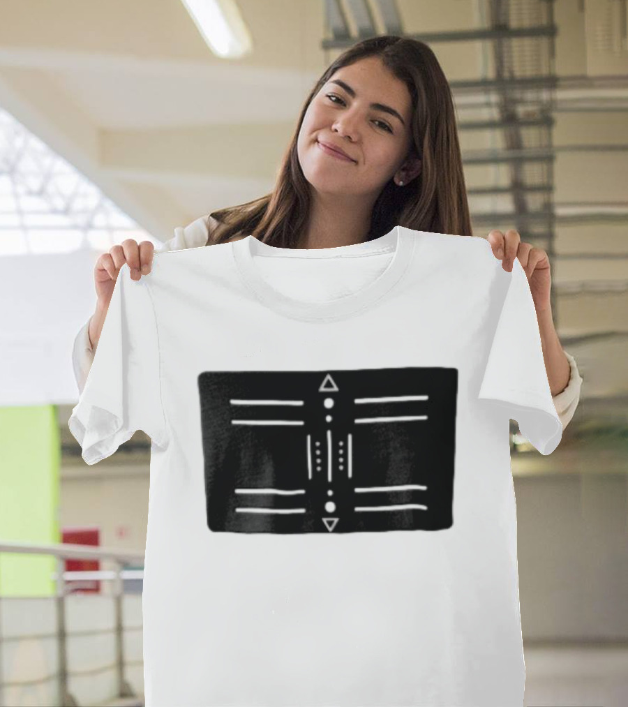 Black Geometric Tribal Design With Triangles And Dots T-Shirt