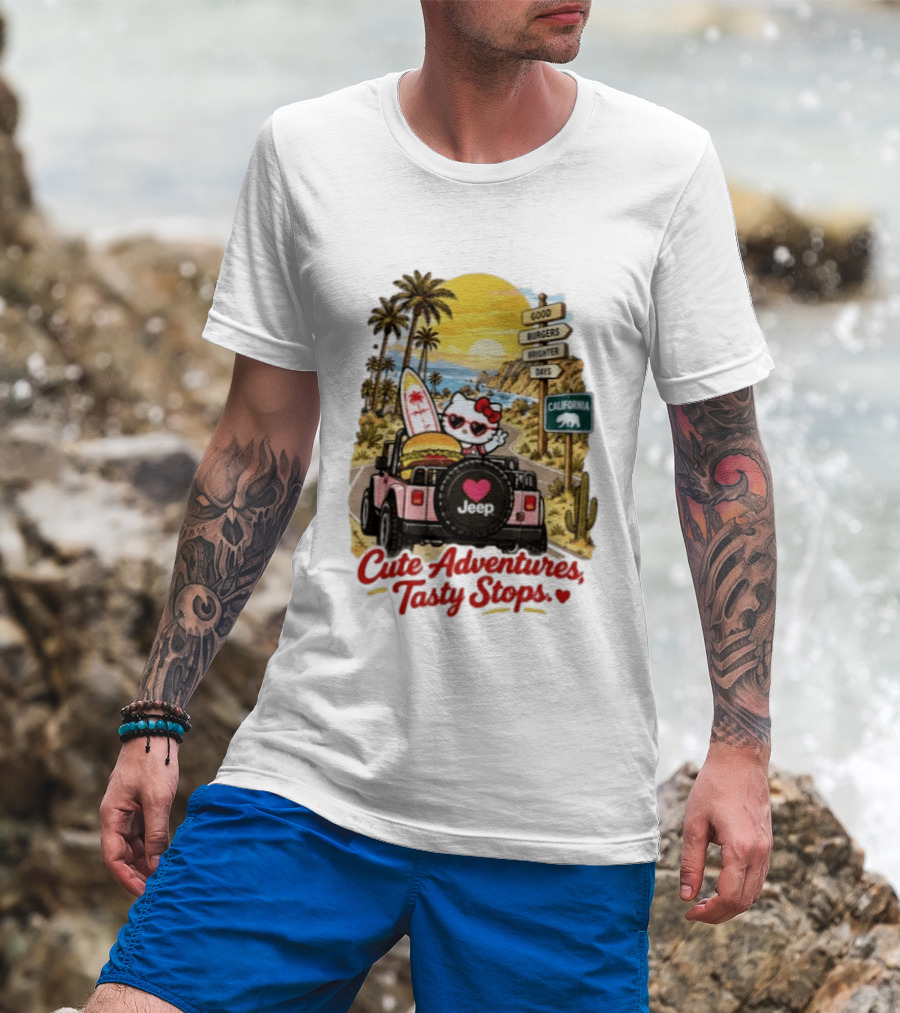 Cute Adventures Tasty Stops California Jeep Beach Burger Good Vibes T-Shirt