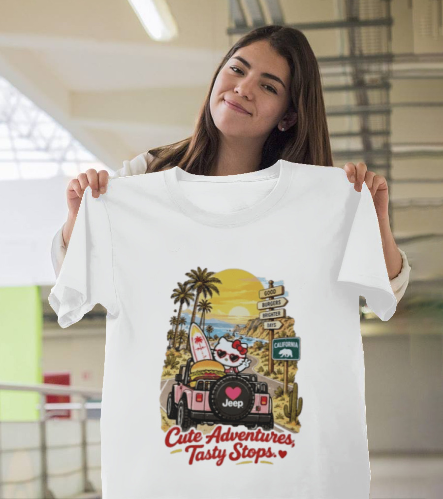 Cute Adventures Tasty Stops California Jeep Beach Burger Good Vibes T-Shirt
