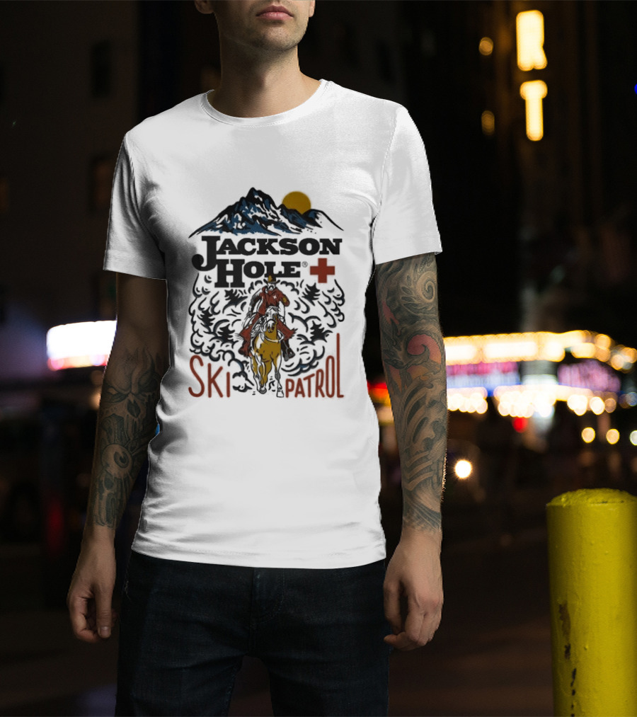 Jackson Hole Wyoming Mountain Cowboy Ski Patrol Adventure T-Shirt
