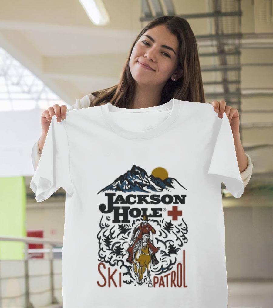 Jackson Hole Wyoming Mountain Cowboy Ski Patrol Adventure T-Shirt