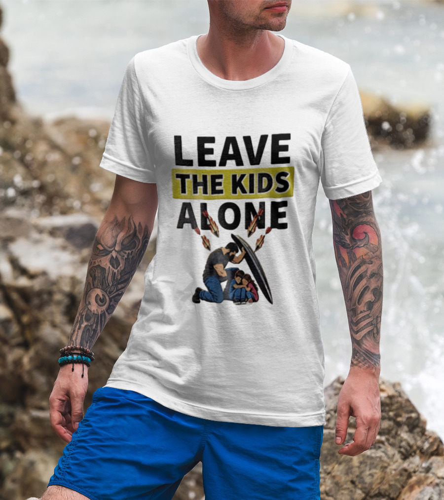 Leave The Kids Alone Bearded Man Shielding Children From Arrows T-Shirt