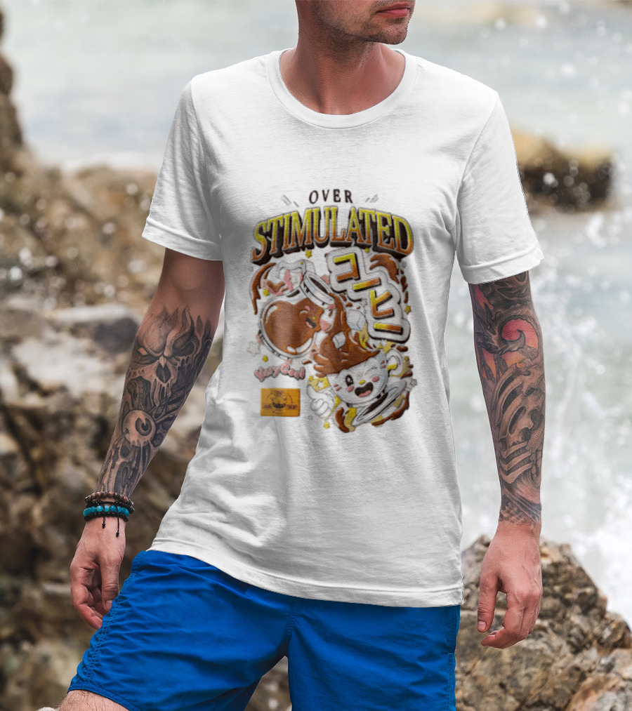 Over Stimulated Coffee Pot Pouring Very Coffee Cartoon Cute T-Shirt