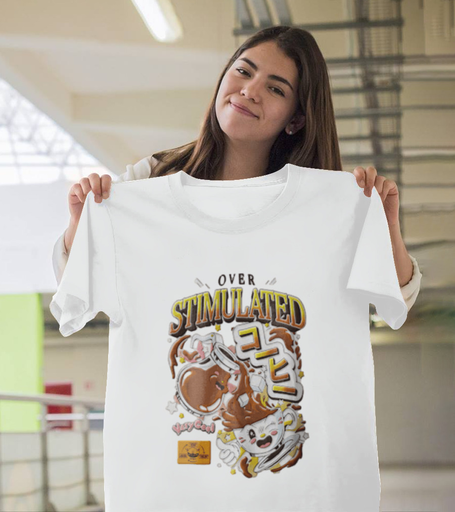 Over Stimulated Coffee Pot Pouring Very Coffee Cartoon Cute T-Shirt