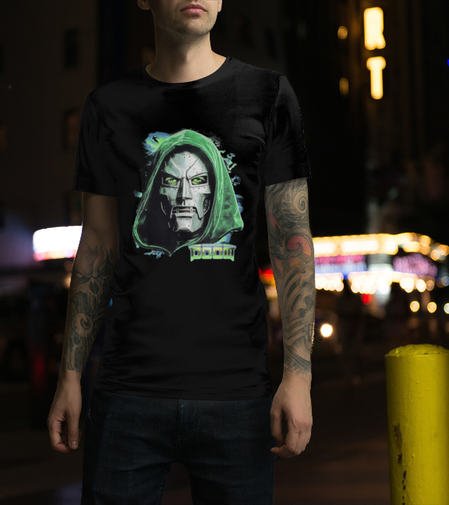 Doctor Doom Marvel Green Hooded Mask Iconic Villain T-Shirt