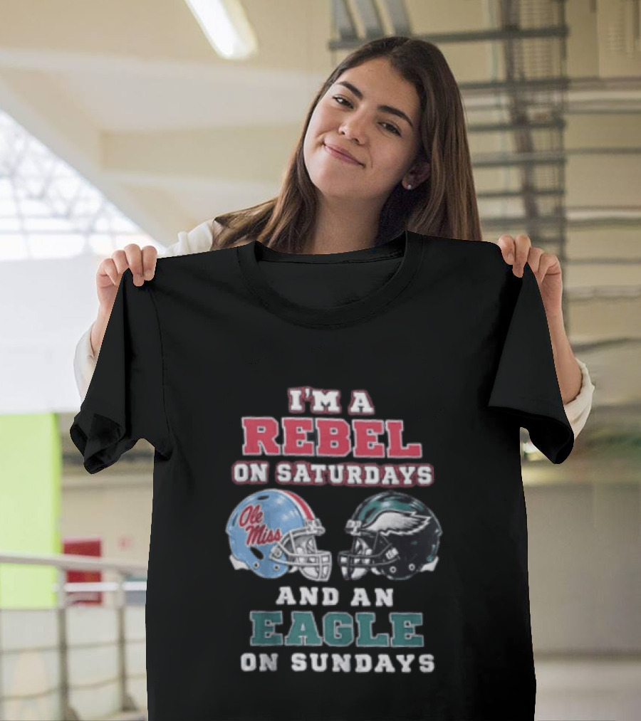 Ole Miss Rebels Saturdays Philadelphia Eagles Sundays Football Fan Dual Team Support T-Shirt