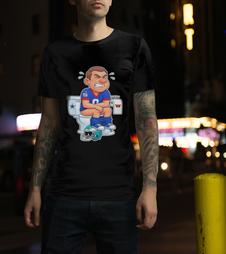 New York Giants Player Cartoon On Toilet With Football Rivalry T-Shirt