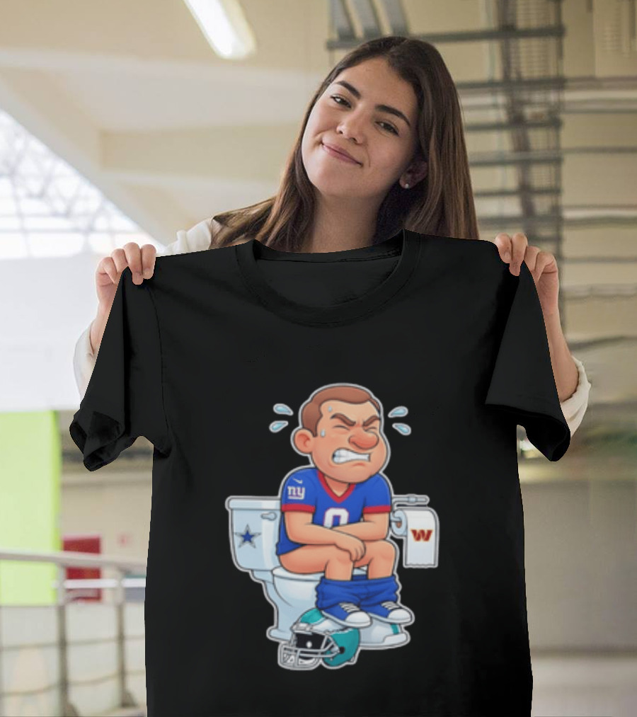 New York Giants Player Cartoon On Toilet With Football Rivalry T-Shirt