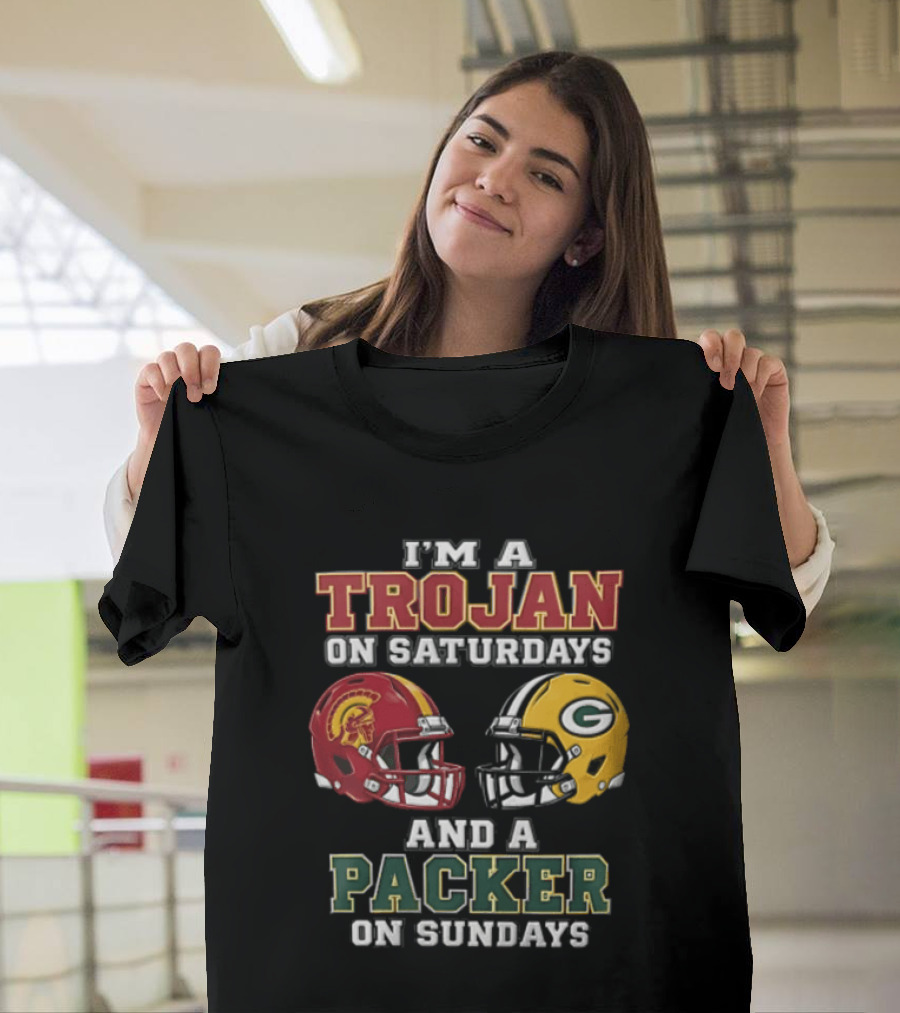 I'm A Trojan On Saturdays Packer On Sundays Football Helmets T-Shirt