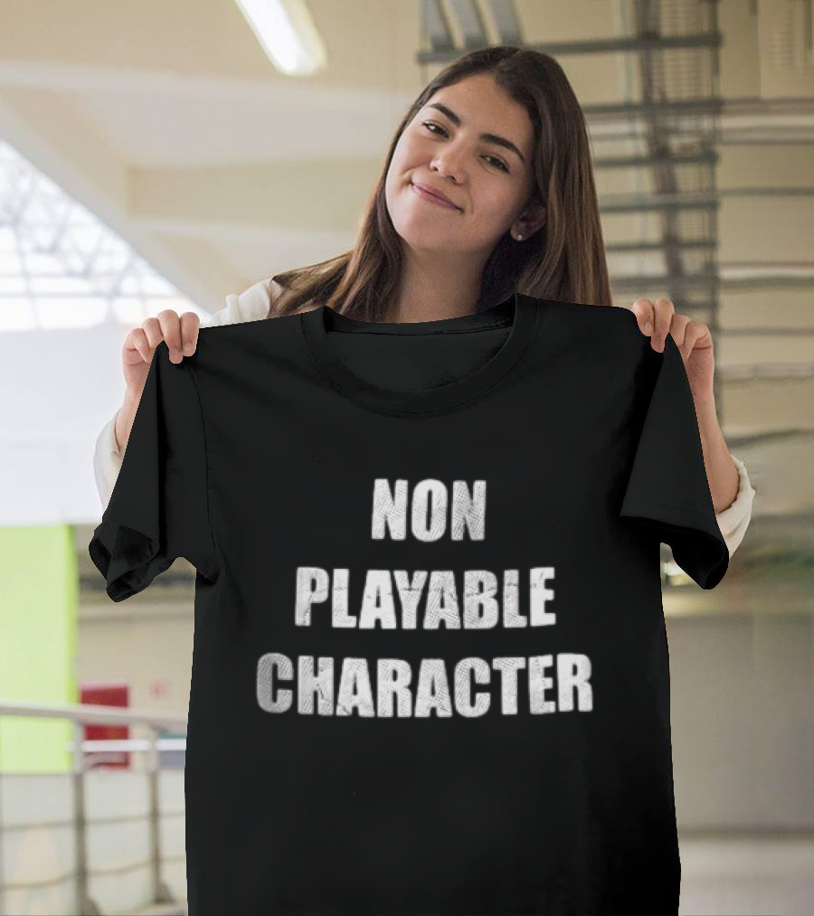 Non Playable Character White Distressed Black T-Shirt