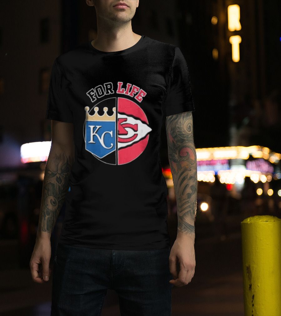 Kansas City Royals Chiefs For Life KC Arrowhead Split Crown T-Shirt
