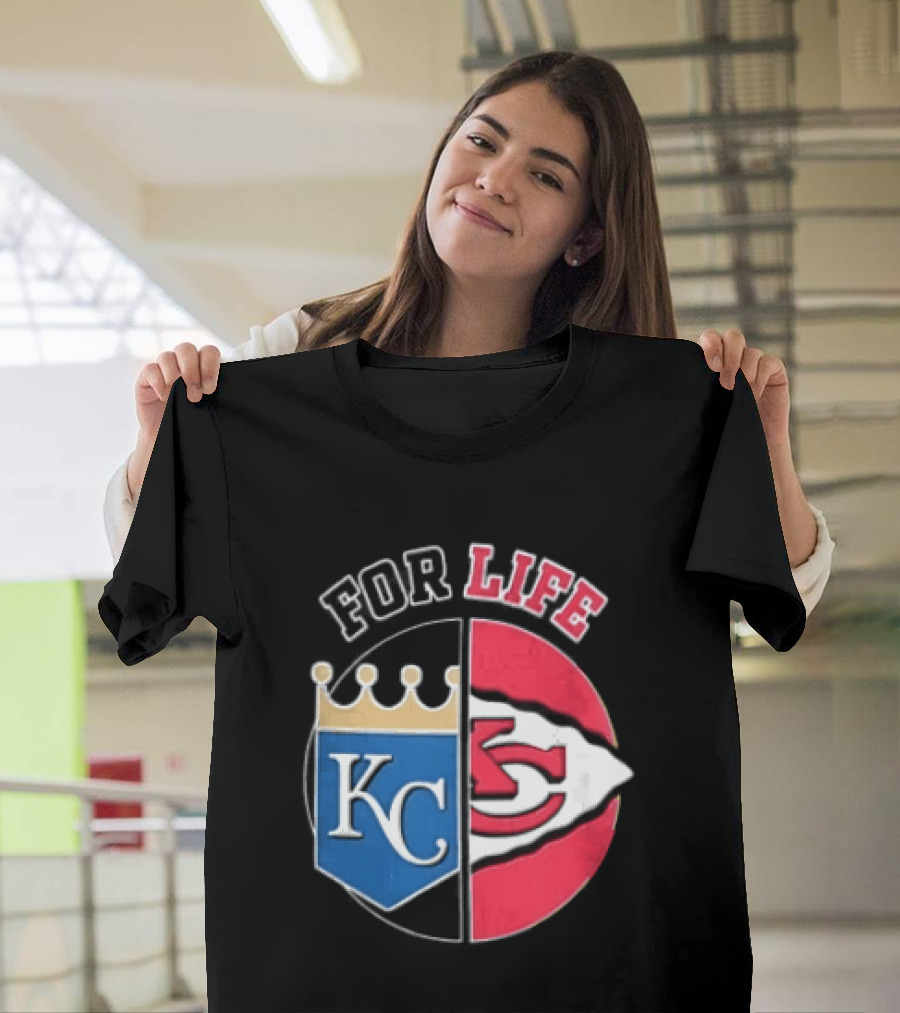 Kansas City Royals Chiefs For Life KC Arrowhead Split Crown T-Shirt