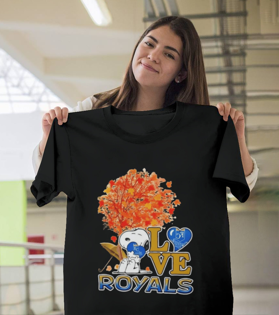 KC Royals Love Snoopy Hug Heart Peanuts Baseball Fall Tree T-Shirt