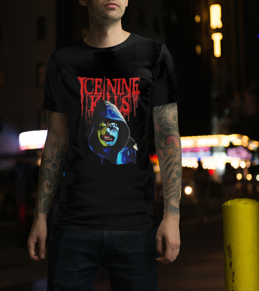 Ice Nine Kills Hooded Figure Clown Mask Dripping Red Letters T-Shirt