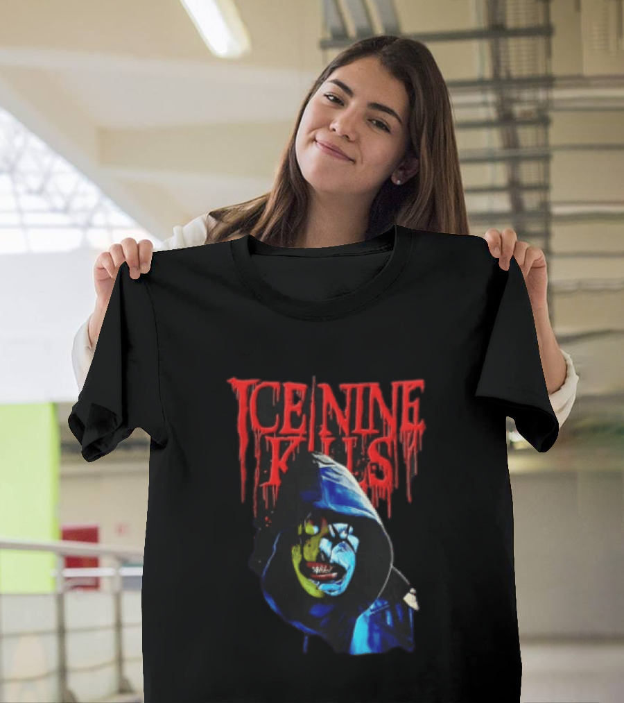 Ice Nine Kills Hooded Figure Clown Mask Dripping Red Letters T-Shirt