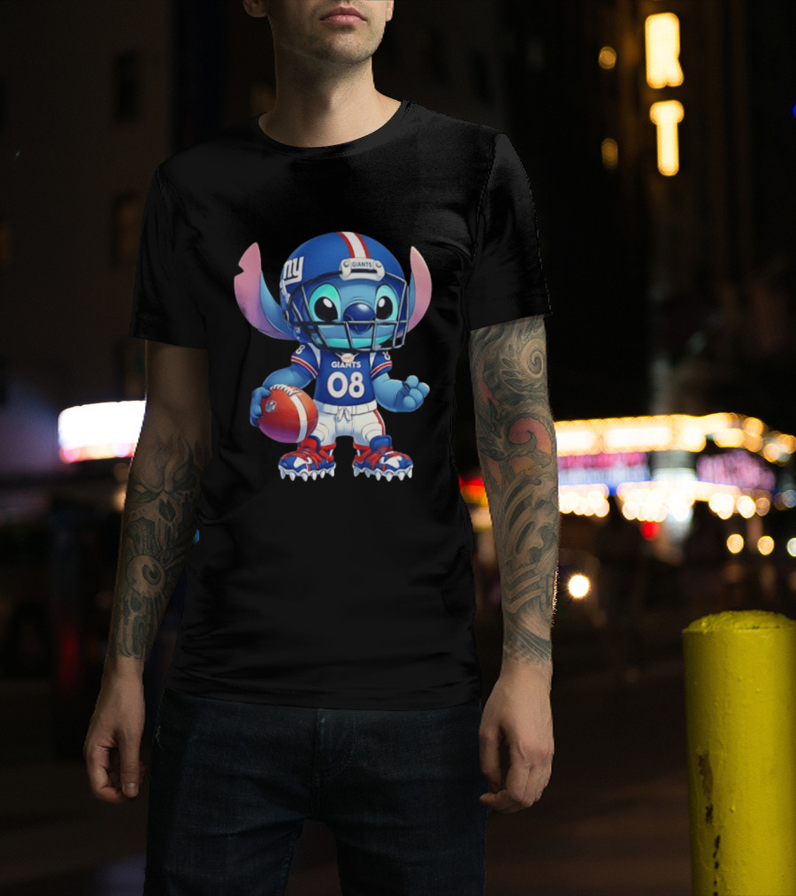 Stitch New York Giants Player Cartoon Collaboration 08 Football T-Shirt