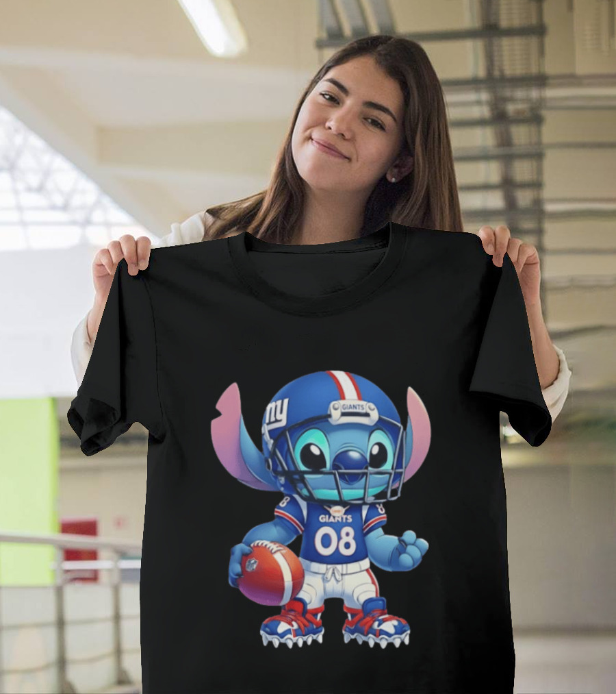 Stitch New York Giants Player Cartoon Collaboration 08 Football T-Shirt