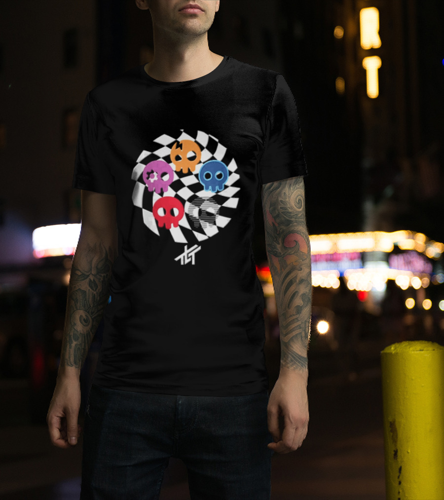 The Living Tombstone Five Colorful Skulls Checkered T-Shirt