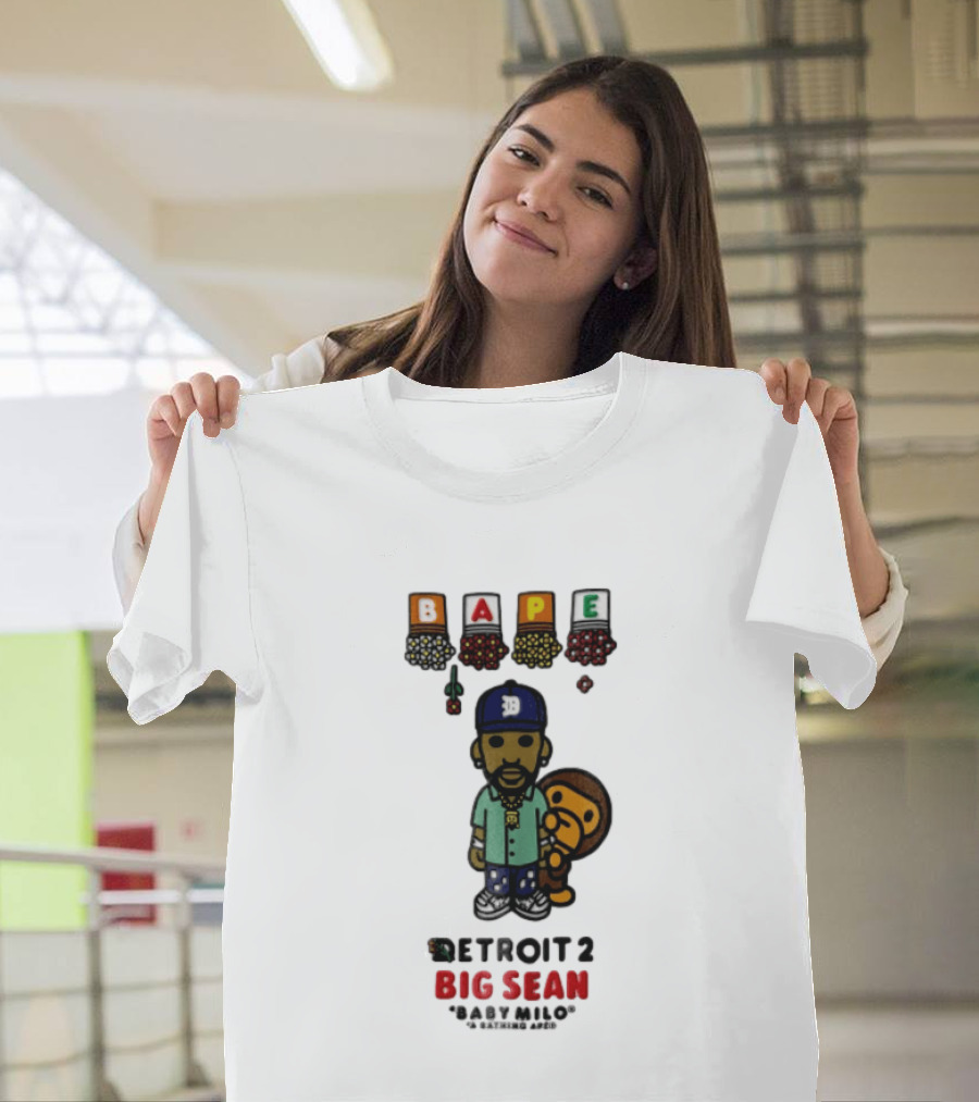 BAPE Big Sean Detroit 2 Baby Milo Cartoon Man Wearing Cap T-Shirt