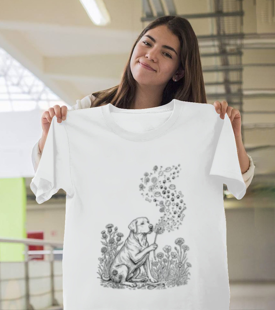 Floral Labrador Retriever Dandelion Dog With Flower T-Shirt