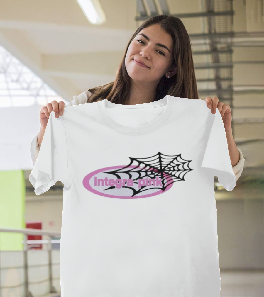 Integra Pink Oval With Black Web White T-Shirt