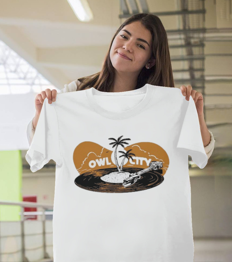 Owl City Vinyl Beach Paradise With Palm Trees T-Shirt