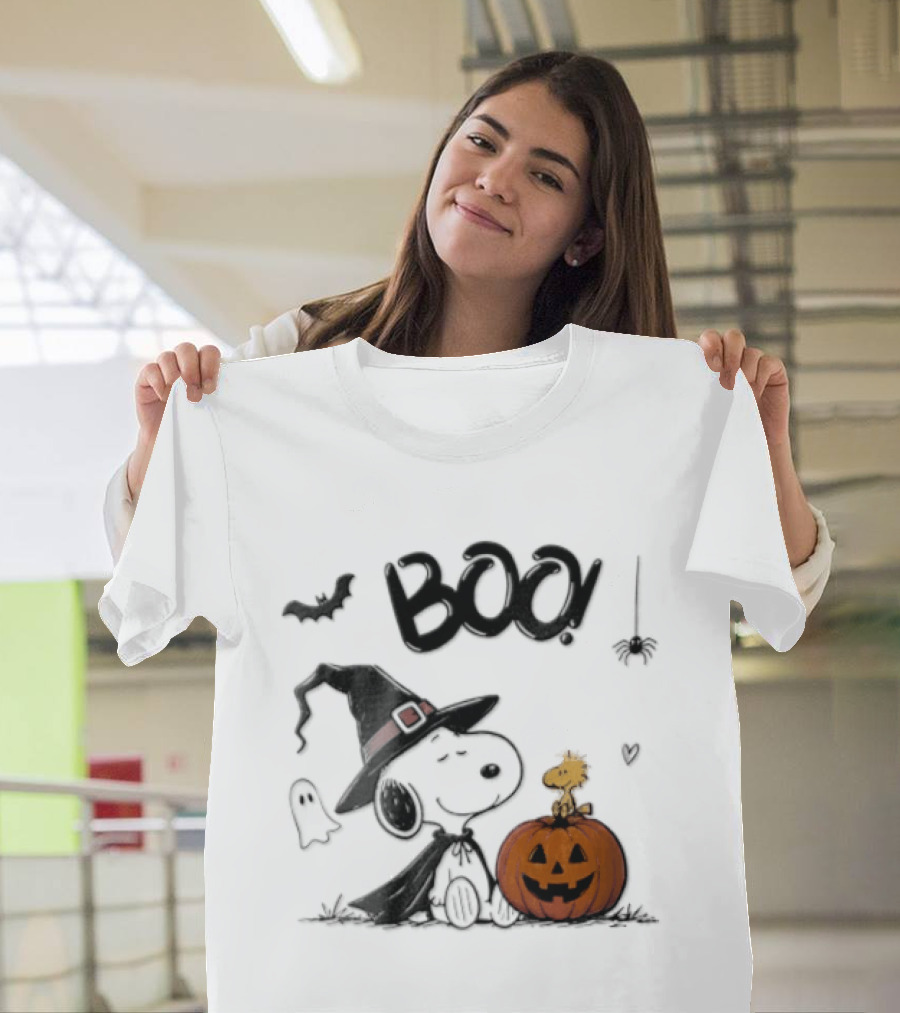 Peanuts BOO Snoopy Witch Hat Woodstock Pumpkin Halloween T-Shirt