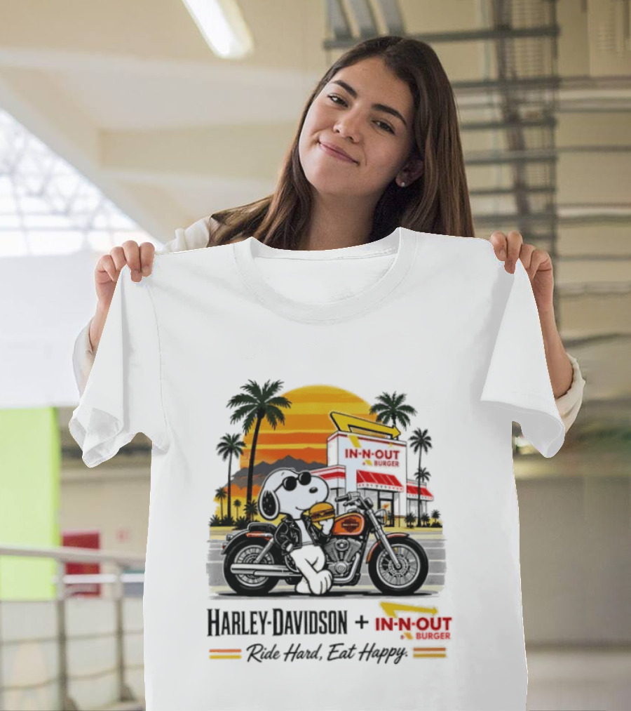 Snoopy Harley Davidson In N Out Burger Ride Hard Eat Happy T-Shirt