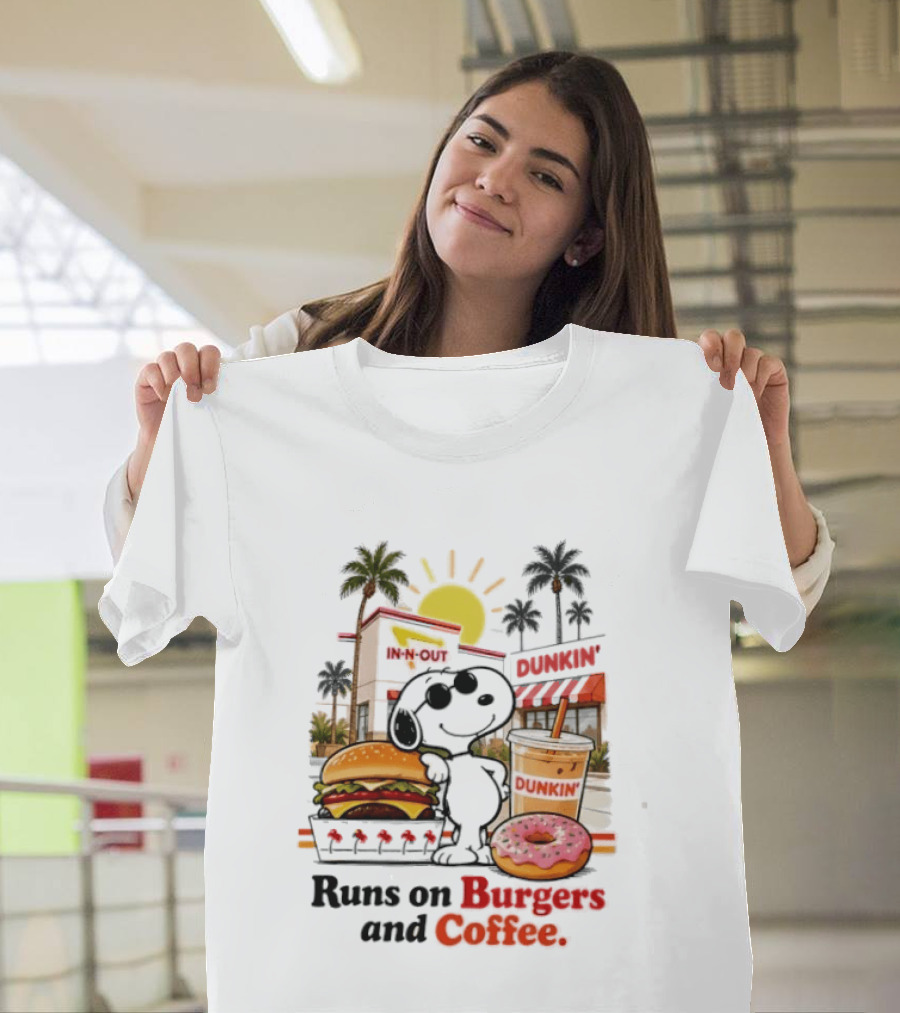Snoopy Enjoys In N Out Burgers Dunkin Coffee Donuts California Sunshine T-Shirt