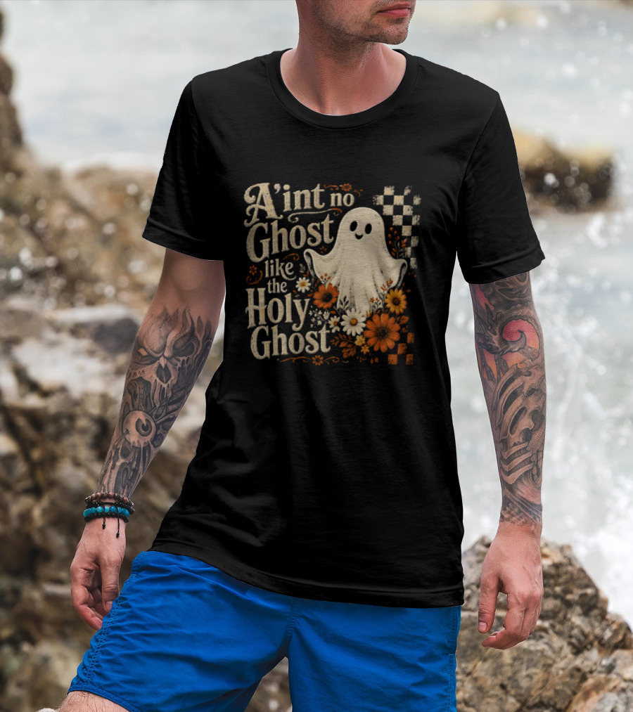 Aint No Ghost Like The Holy Ghost Ghost Flowers Checkered T-Shirt
