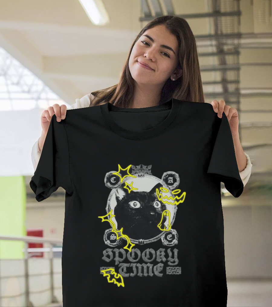 Caseoh Games Store Caseoh's Kitty Spooky Time Black Cat Ghosts T-Shirt