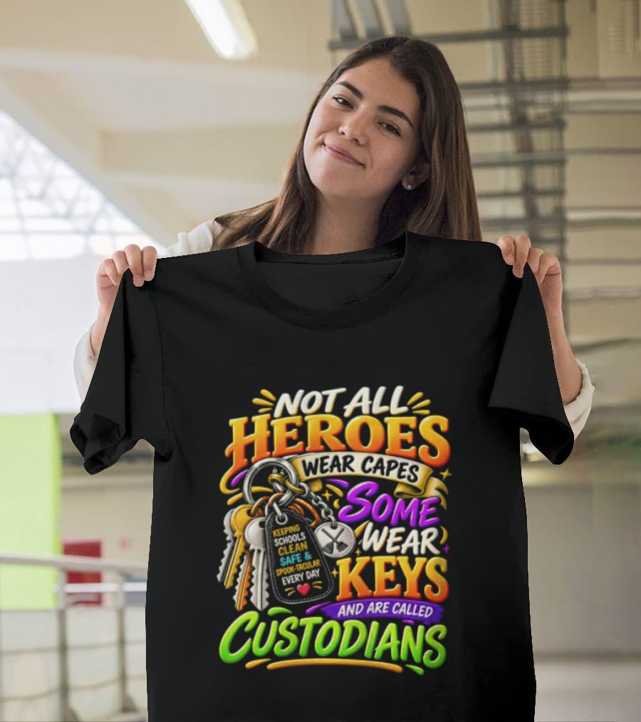 Not All Heroes Wear Capes Some Wear Keys And Are Called Custodians Keeping Schools Clean T-Shirt