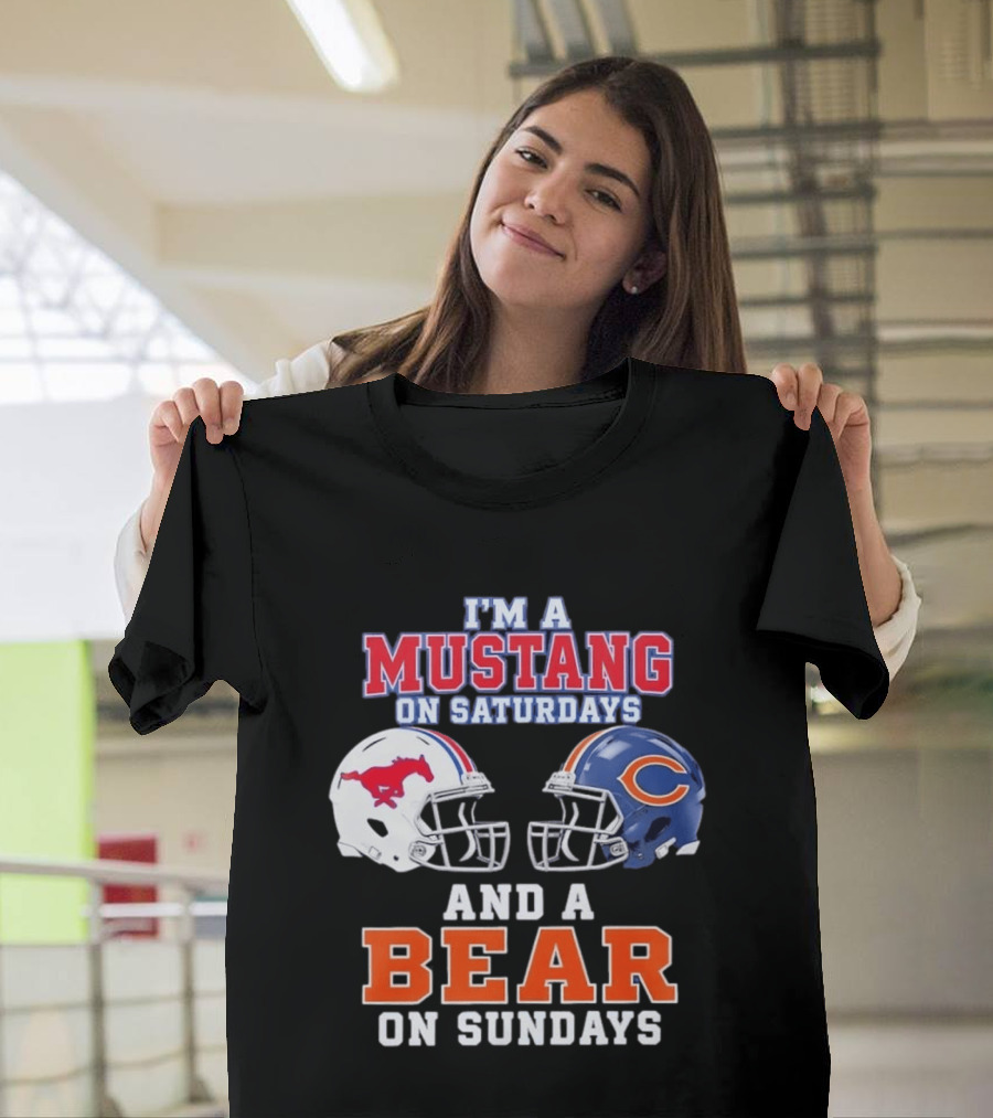 I'm A Mustang On Saturdays And A Bear On Sundays Football Helmet Logos T-Shirt