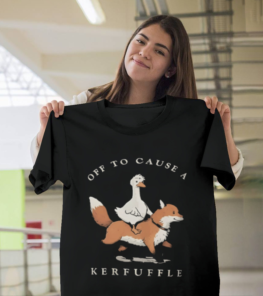 Off To Cause A Kerfuffle Goose Riding Fox Cartoon T-Shirt