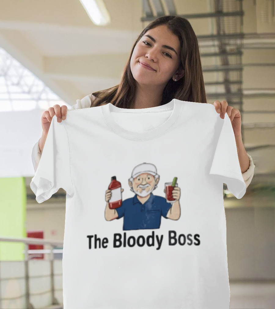 The Bloody Boss Funny Cartoon Character Holding Drink And Bottle T-Shirt