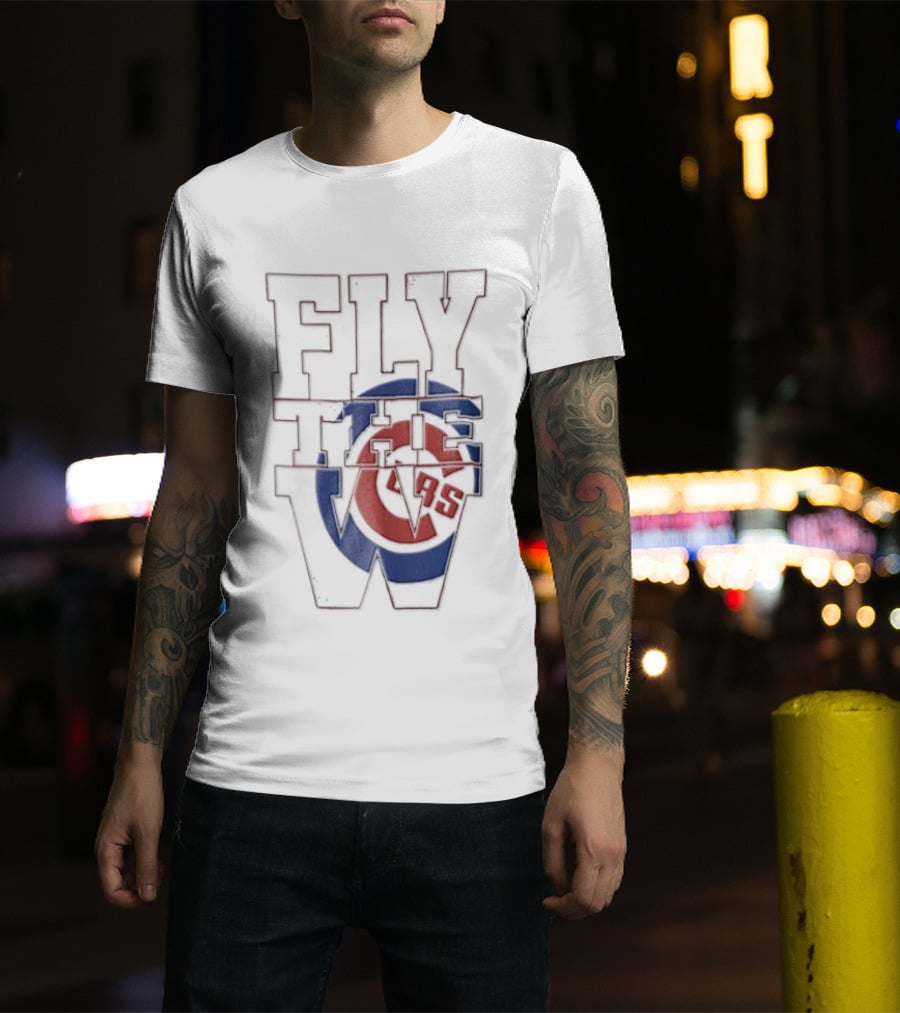 Fly The W Chicago Cubs Large Lettering Red And Blue T-Shirt