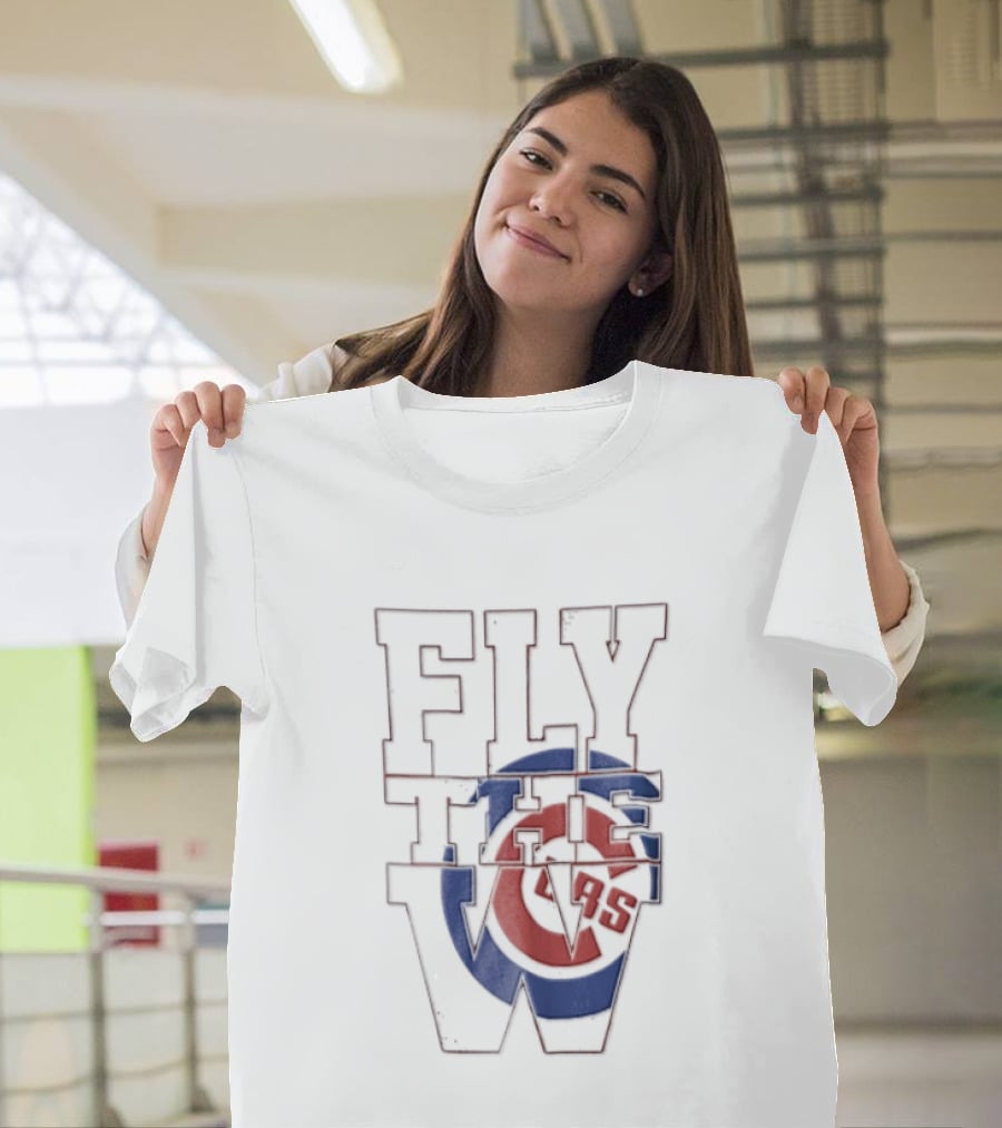 Fly The W Chicago Cubs Large Lettering Red And Blue T-Shirt