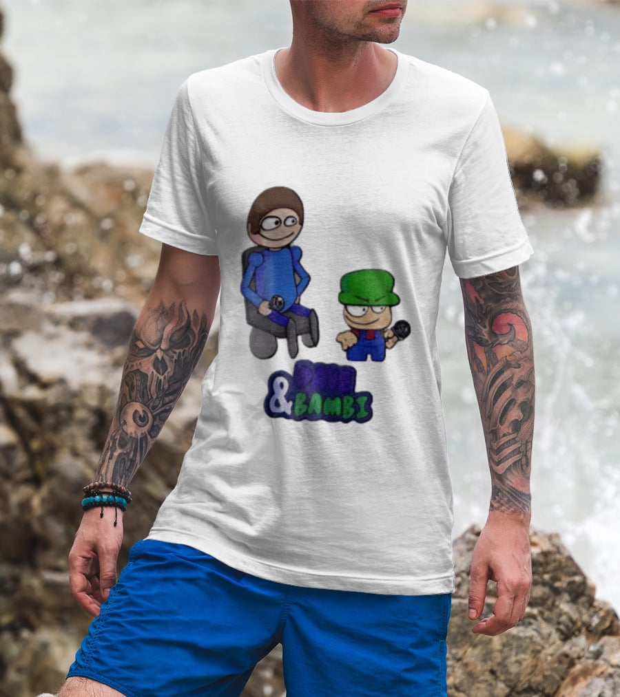 Dave And Bambi Characters Holding Microphones Cartoon T-Shirt