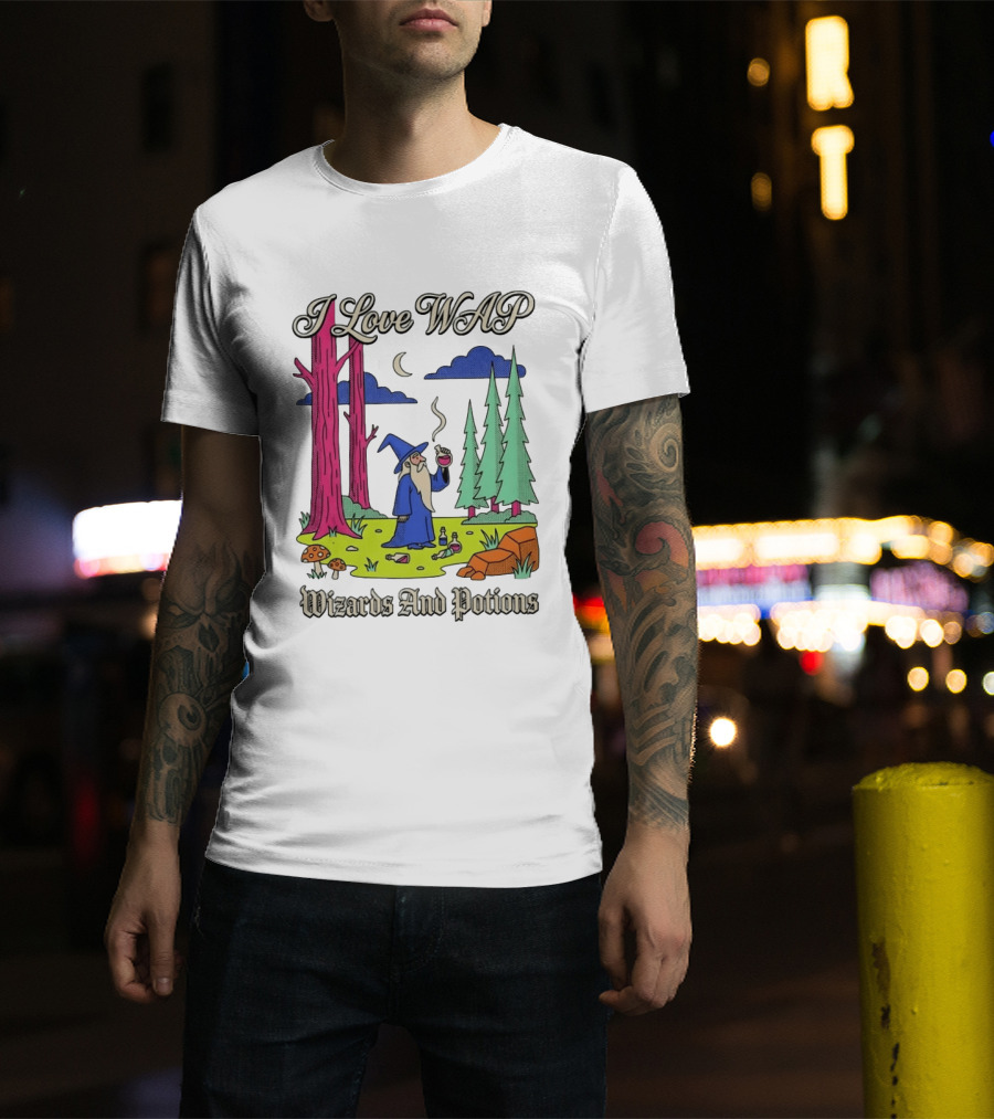 I Love WAP Wizards And Potions Vintage Wizard Forest Scene T-Shirt